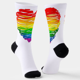 SlipperyJoe's regenboogkleurige hart gekrabbelde w Sokken