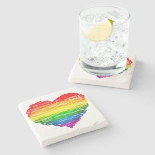 SlipperyJoe's regenboogkleurige hart gekrabbelde w Stenen Onderzetter