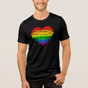 SlipperyJoe's regenboogkleurige hart gekrabbelde w Tri-Blend Shirt