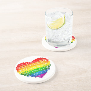 SlipperyJoe's regenboogkleurige hart gekrabbelde w Zandsteen Onderzetter