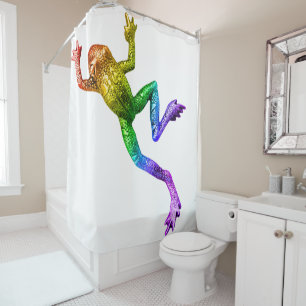 SlipperyJoe's regenboogkleurige kikker weergegeven Douchegordijn