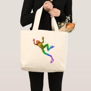 SlipperyJoe's regenboogkleurige kikker weergegeven Grote Tote Bag