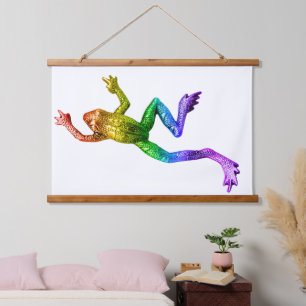 SlipperyJoe's regenboogkleurige kikker weergegeven Hangend Wandkleed