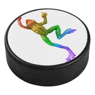 SlipperyJoe's regenboogkleurige kikker weergegeven Hockey Puck