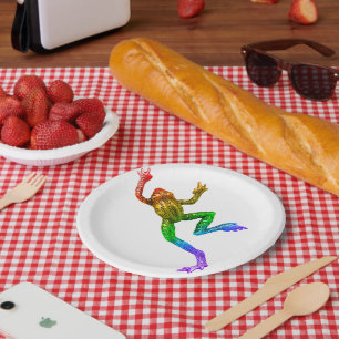 SlipperyJoe's regenboogkleurige kikker weergegeven Papieren Bordje