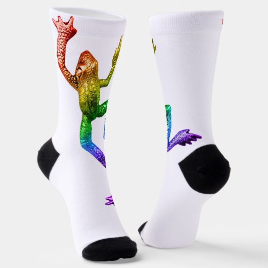 SlipperyJoe's regenboogkleurige kikker weergegeven Sokken (Gebogen)