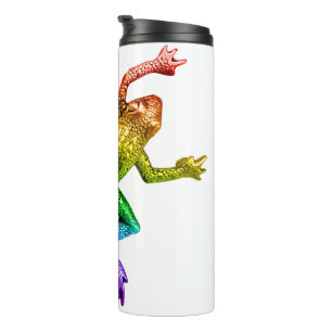 SlipperyJoe's regenboogkleurige kikker weergegeven Thermosbeker