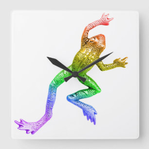 SlipperyJoe's regenboogkleurige kikker weergegeven Vierkante Klok