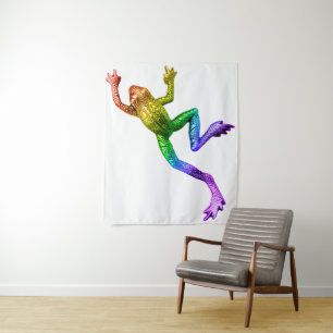SlipperyJoe's regenboogkleurige kikker weergegeven Wandkleed