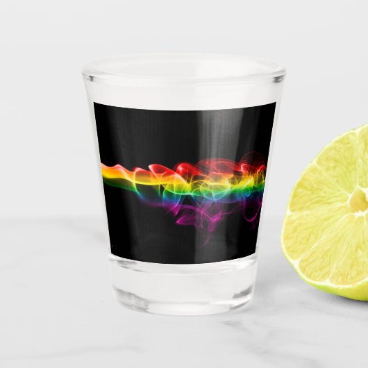 SlipperyJoe's rook viert levendige regenboogkleure Shot Glas (Voorkant)