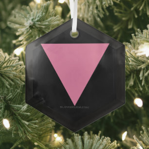 SlipperyJoe's roze driehoekige vlag helder roze sy Glas Ornament