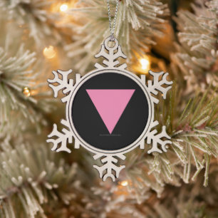SlipperyJoe's roze driehoekige vlag helder roze sy Tin Sneeuwvlok Ornament