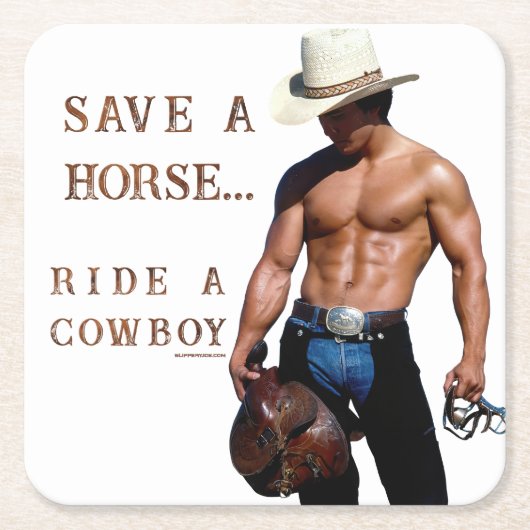 SlipperyJoe's save horse ride rietje cowboy pet mu Kartonnen Onderzetters (Voorkant)