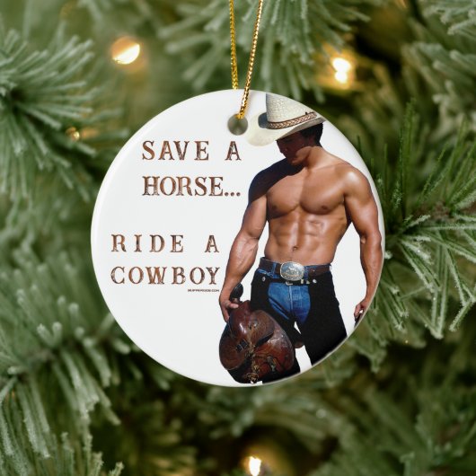 SlipperyJoe's save horse ride rietje cowboy pet mu Keramisch Ornament (Boom)