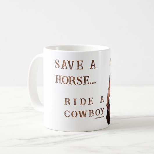 SlipperyJoe's save horse ride rietje cowboy pet mu Koffiemok (Voorkant links)