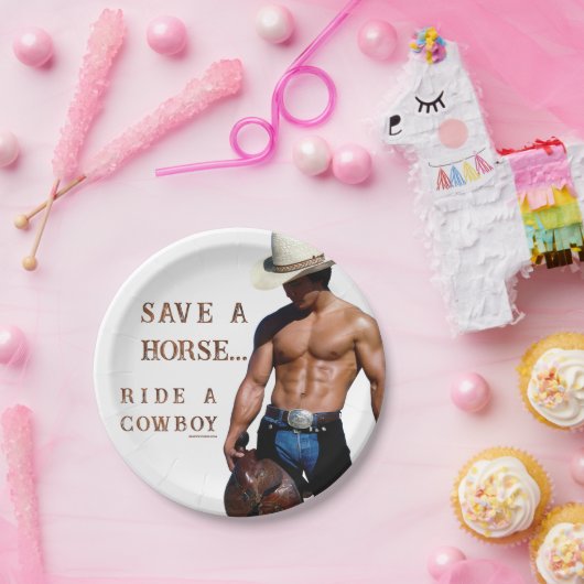 SlipperyJoe's save horse ride rietje cowboy pet mu Papieren Bordje (Feest)