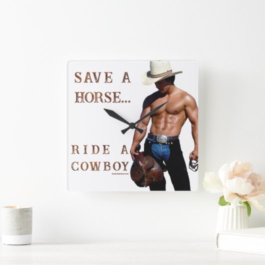 SlipperyJoe's save horse ride rietje cowboy pet mu Vierkante Klok (Huis)