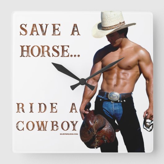 SlipperyJoe's save horse ride rietje cowboy pet mu Vierkante Klok (Voorkant)