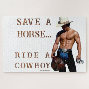 SlipperyJoe's save paard rijden strooien cowboyhoe Legpuzzel