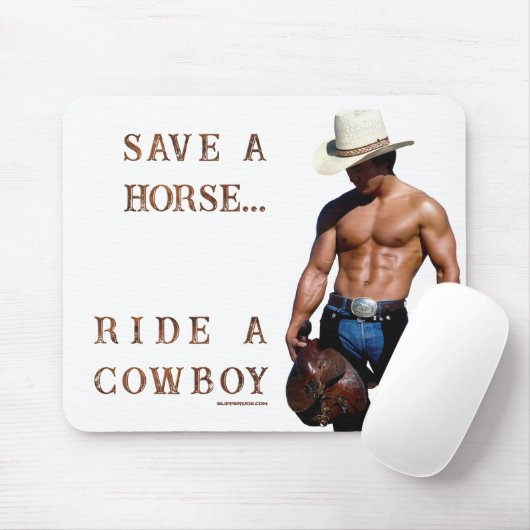SlipperyJoe's save paard rijden strooien cowboyhoe Muismat (Met muis)