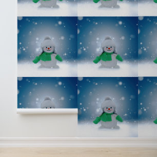 SlipperyJoe's schattige kerst-sneeuwmannenpersonag Behang