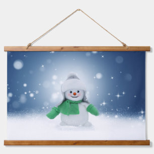 SlipperyJoe's schattige kerst-sneeuwmannenpersonag Hangend Wandkleed
