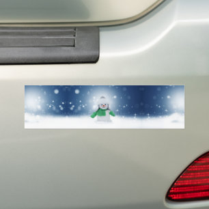 SlipperyJoe's schattige kerst-sneeuwmannetje Bumpersticker