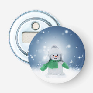 SlipperyJoe's schattige Kerstmis-sneeuwmannetje Button Flesopener