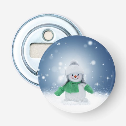 SlipperyJoe's schattige Kerstmis-sneeuwmannetje Button Flesopener (Voorkant)