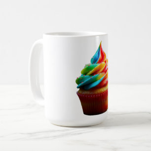 SlipperyJoe's schitterende regenboogcupcake met to Koffiemok