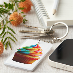 SlipperyJoe's schitterende regenboogcupcake met to Sleutelhanger