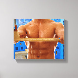 SlipperyJoe's shirtloze gespierde man abs borst sc Canvas Afdruk