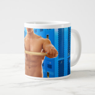 SlipperyJoe's shirtloze gespierde man abs borst sc Grote Koffiekop