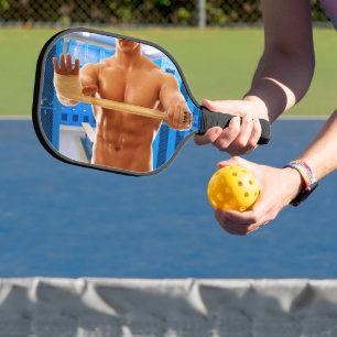SlipperyJoe's shirtloze gespierde man abs borst sc Pickleball Paddle