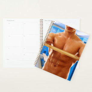 SlipperyJoe's shirtloze gespierde man abs borst sc Planner