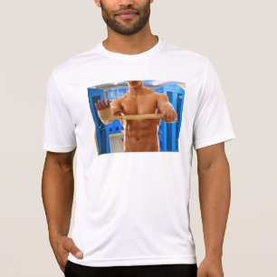 SlipperyJoe's shirtloze gespierde man abs borst sc T-shirt