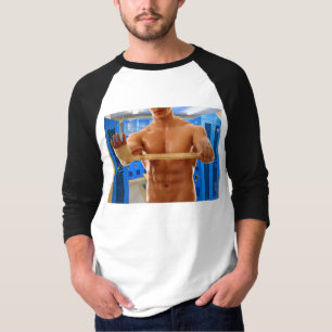 SlipperyJoe's shirtloze gespierde man abs borst sc T-shirt