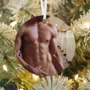 SlipperyJoe's shirtloze gespierde mannelijke torso Metalen Ornament