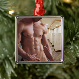SlipperyJoe's shirtloze gespierde mannelijke torso Metalen Ornament