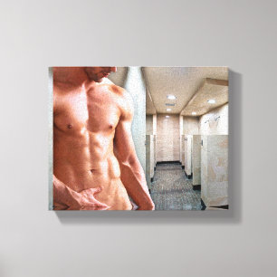 SlipperyJoe's shirtloze gespierde mannen torso six Canvas Afdruk