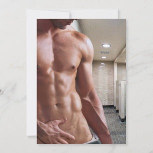 SlipperyJoe's shirtloze gespierde mannen torso six Feestdagenkaart