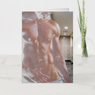 SlipperyJoe's shirtloze gespierde mannen torso six Folie Feestdagenkaart