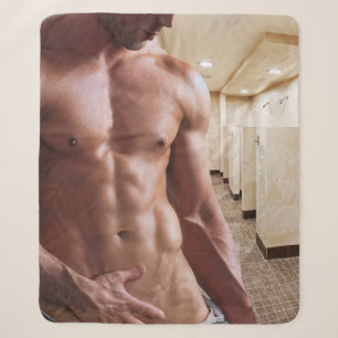 SlipperyJoe's shirtloze gespierde mannen torso six Sherpa Deken