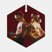 SlipperyJoe's shirtloze mannen terug-naar-rug kers Glas Ornament (Achterkant)