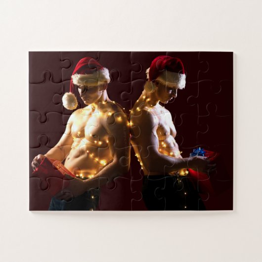 SlipperyJoe's shirtloze mannen terug-naar-rug kers Legpuzzel (Horizontaal)