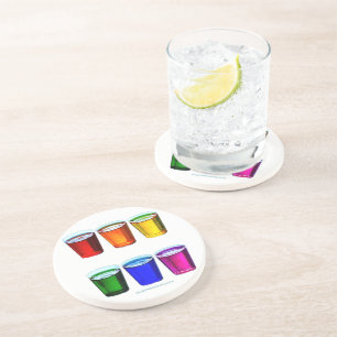 SlipperyJoe's shotglazen zes kopjes horizontaal ge Zandsteen Onderzetter