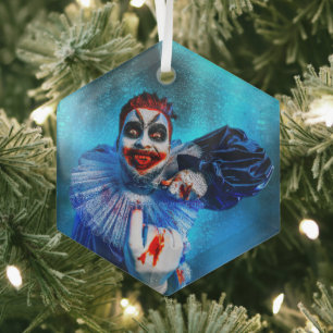 SlipperyJoe's sinistere Halloween-clownfiguur besm Glas Ornament