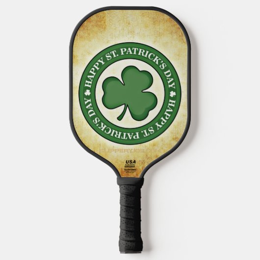 SlipperyJoe's St. Patrick's Day glanzende drieblaa Pickleball Paddle (Voorkant)