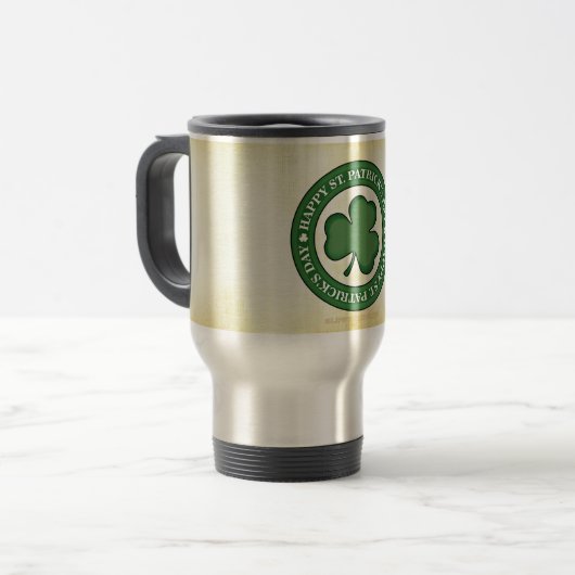 SlipperyJoe's St. Patrick's Day glanzende drieblad Reisbeker (Voorkant links)