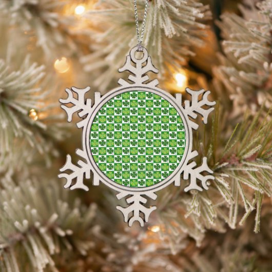 SlipperyJoe's St. Patrick's Day vierbladige klaver Tin Sneeuwvlok Ornament (Boom)